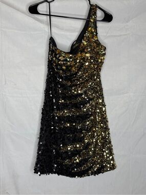 Bejeweled Black & Gold Sequin Dress by Nina Canacci
